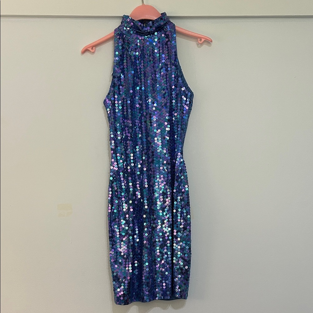 Cache Blue Sequin Mini Dress